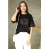 Černá halenka s kamínky a krajkovanými rukávy vel. UNI