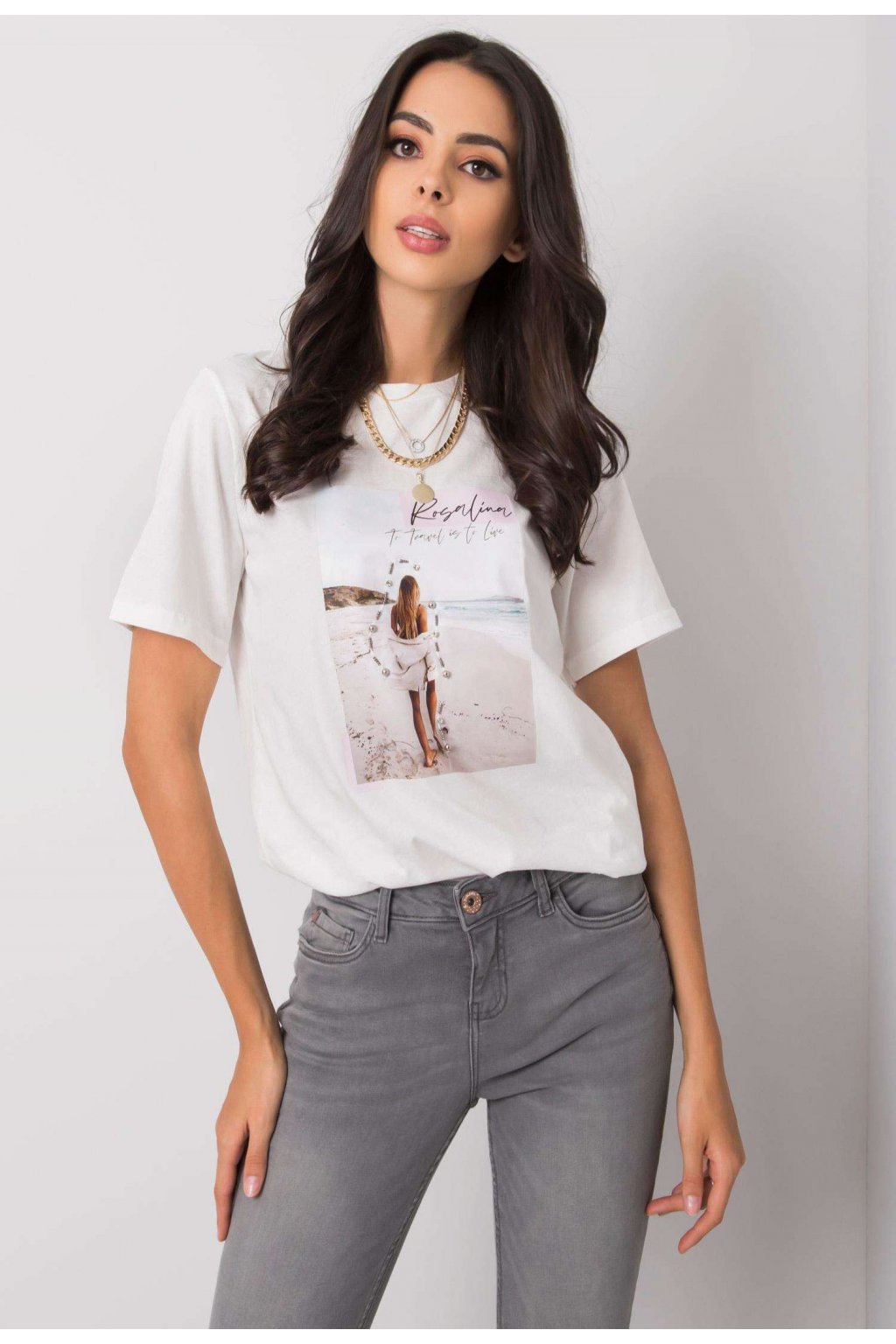 Bílé dámské tričko s potiskem | FASHIONSUGAR e-shop