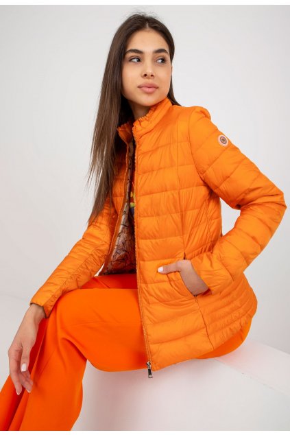 Oranžová dámská přechodná bunda