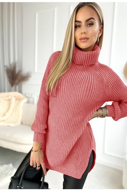 Růžové dámský dlouhý svetr