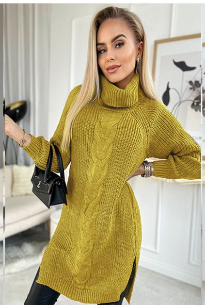 Žluté dámský dlouhý svetr