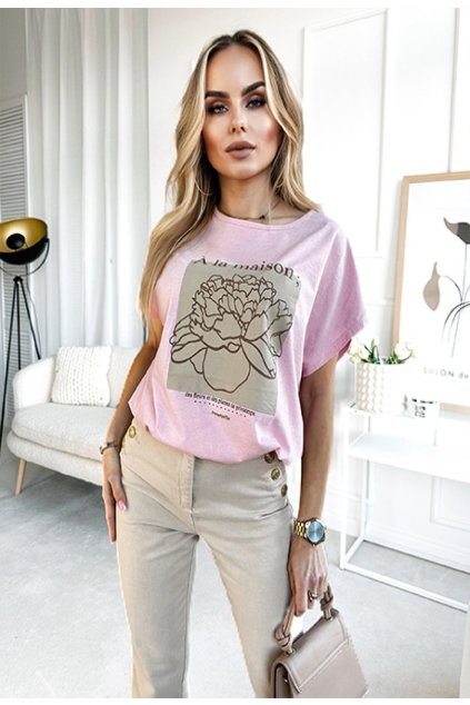 Růžové dámské tričko s potiskem