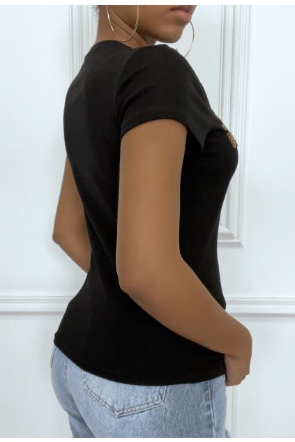 Fekete női nyomott mintás póló