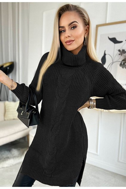 Čierny dámsky dlhý sveter