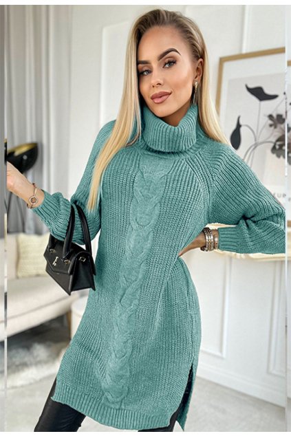 Zelený dámsky dlhý sveter