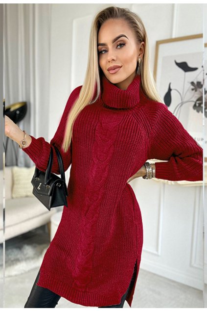 Červený dámsky dlhý sveter