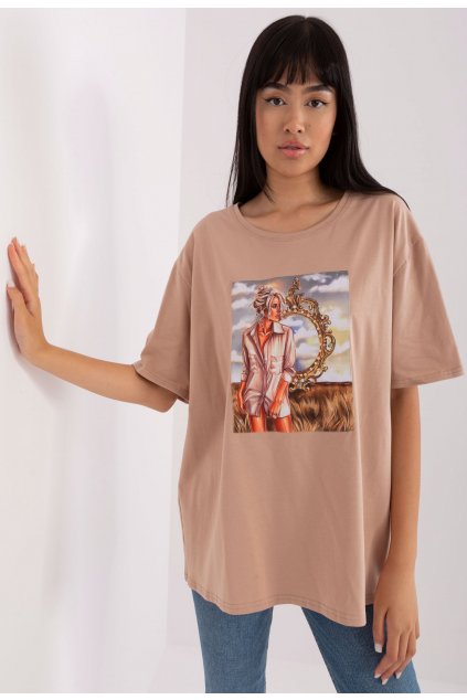 Béžové dámske tričko s potlačou