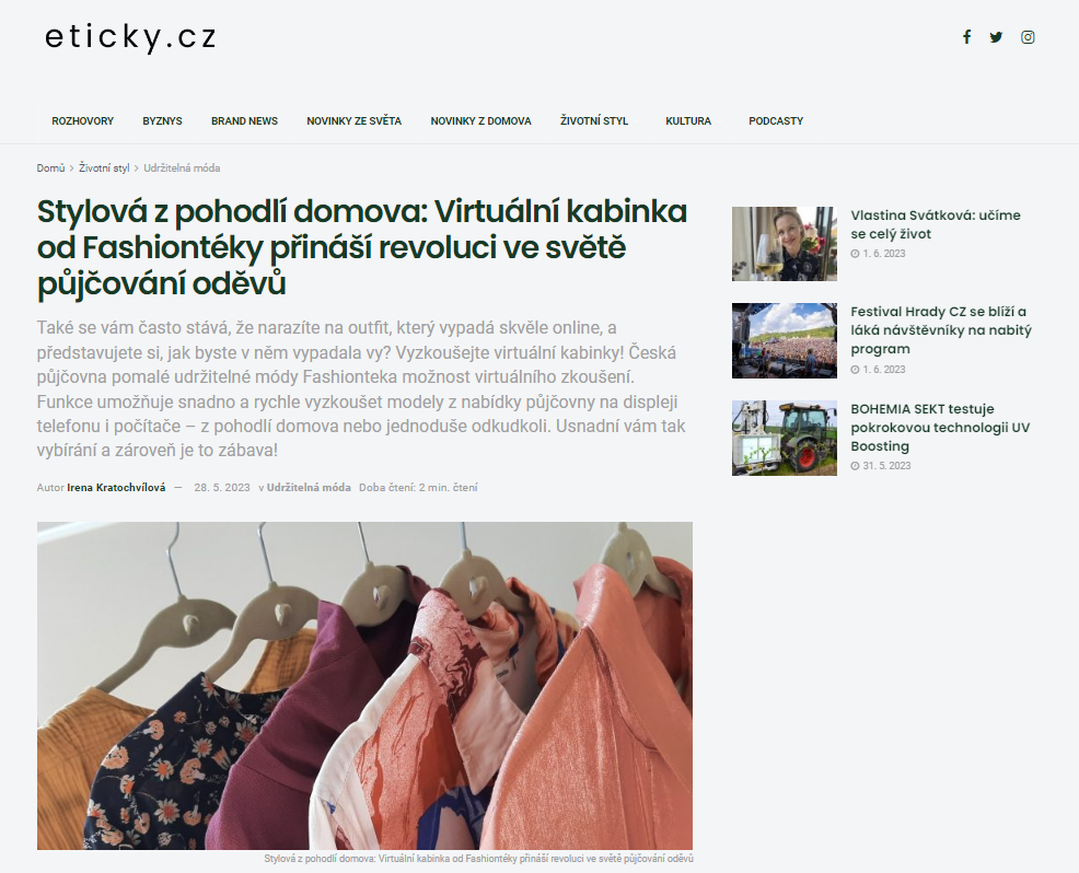 eticky.cz | Stylová z pohodlí domova: Virtuální kabinka od Fashiontéky přináší revoluci ve světě půjčování oděvů