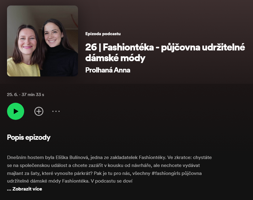 Podcast Prolhaná Anna | Fashiontéka - půjčovna udržitelné dámské módy