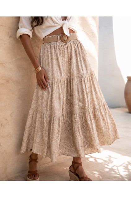 damska sukne midi boho camel 1