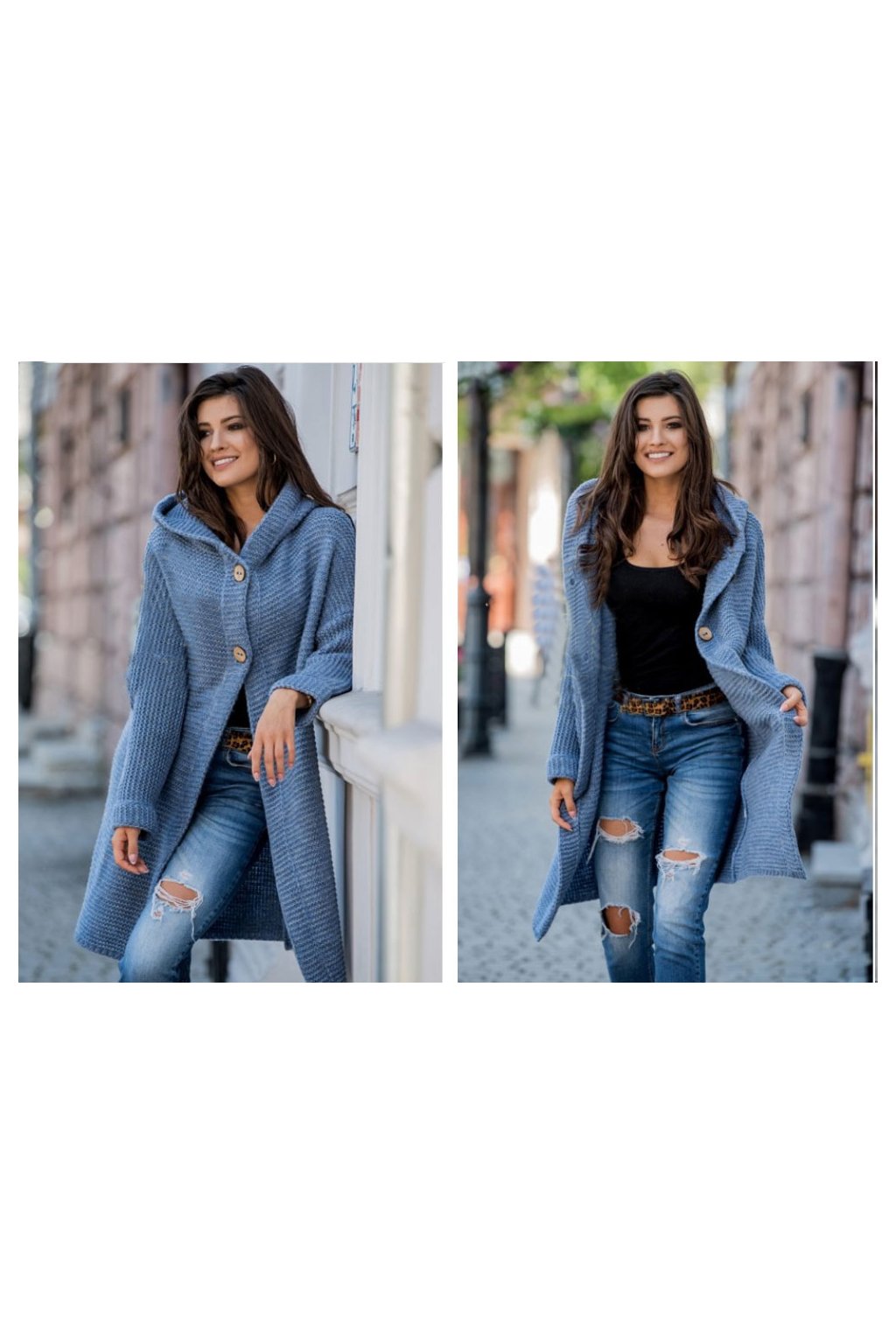 Dámsky exclusive elegantný farebný sveter kabát s kapucňou JK5 / HONEY -  fashionweek-moda.sk