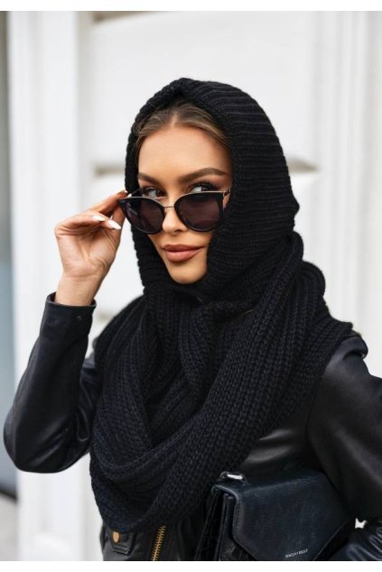 dámský čapkošál 2v1 čepice a šála černý jk berta1a3