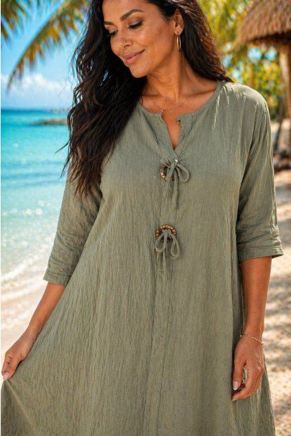 Dámske bavlnené šaty Plus Size oversize khaki
