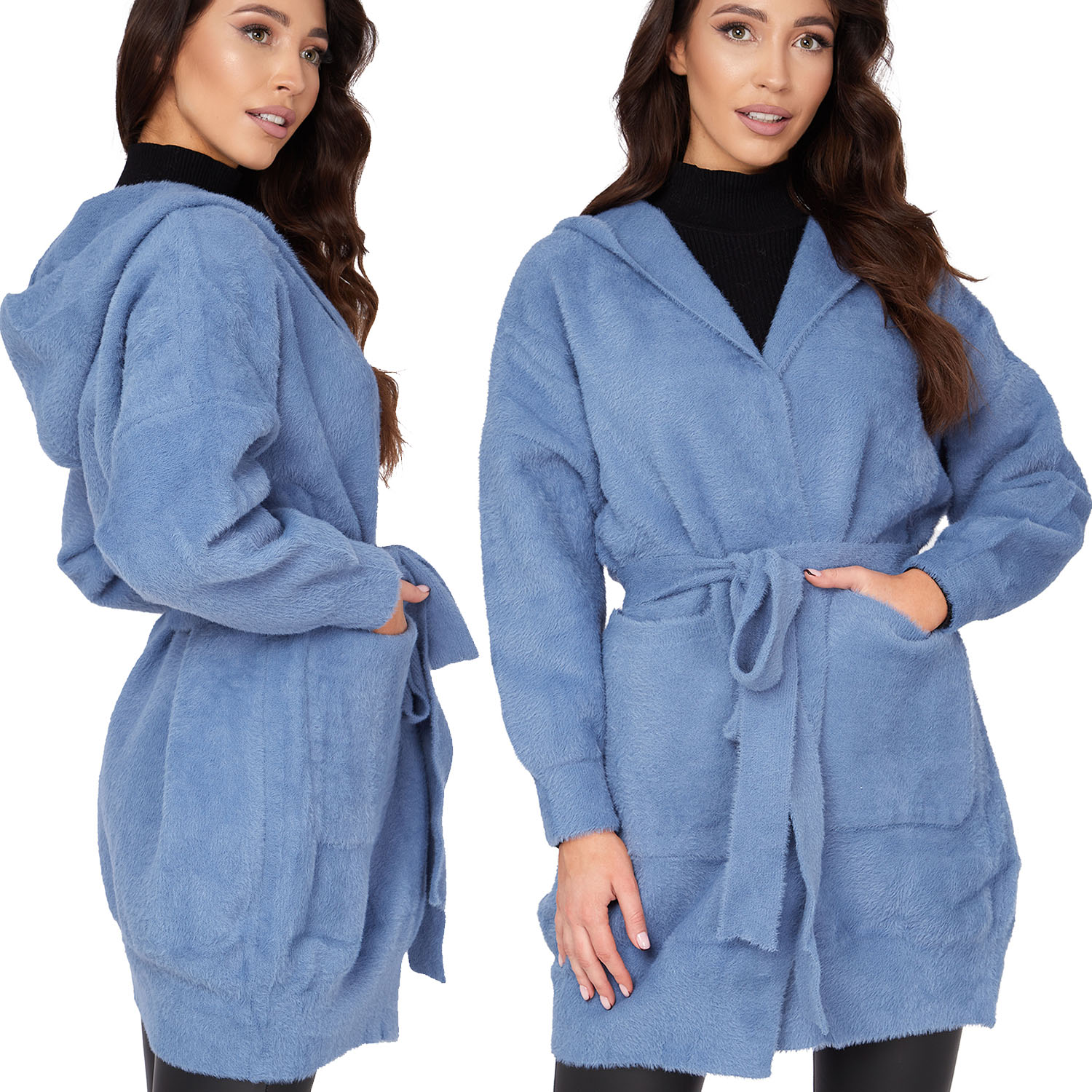 Fashionweek Prechodný alpakový kabát s kapucňou TC750 Farba: Jeans, Veľkosť: Universal