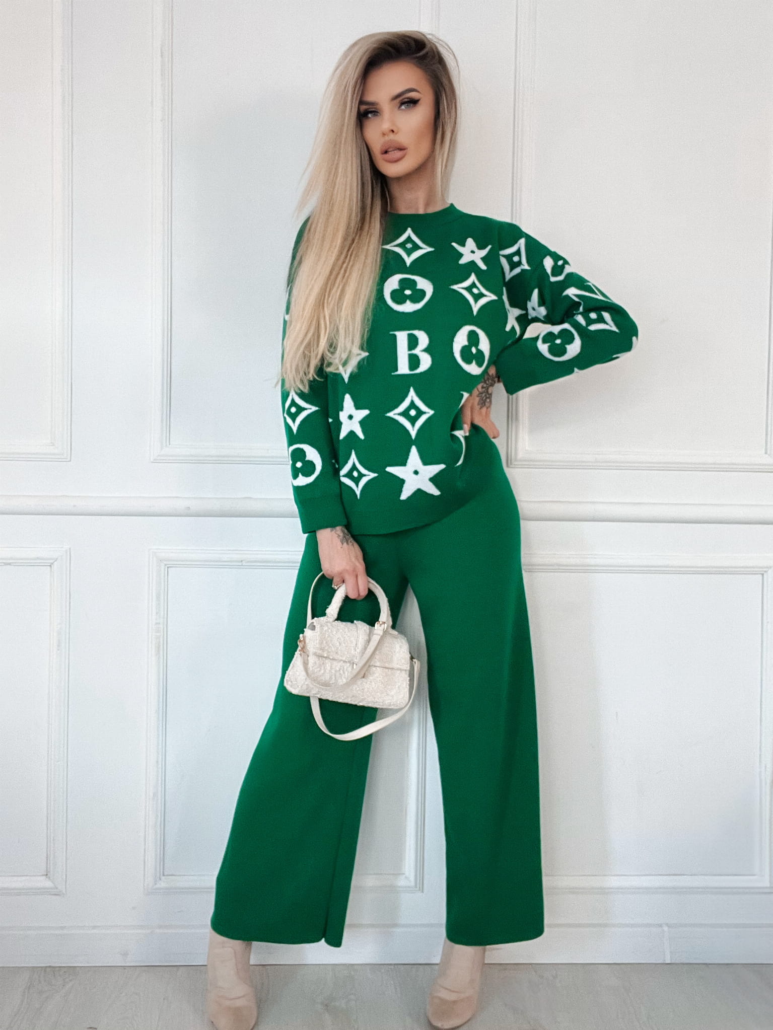 Fashionweek Dámska pletená súprava: nohavice + svetr NB142312 Farba: Zelený, Veľkosť: Universal