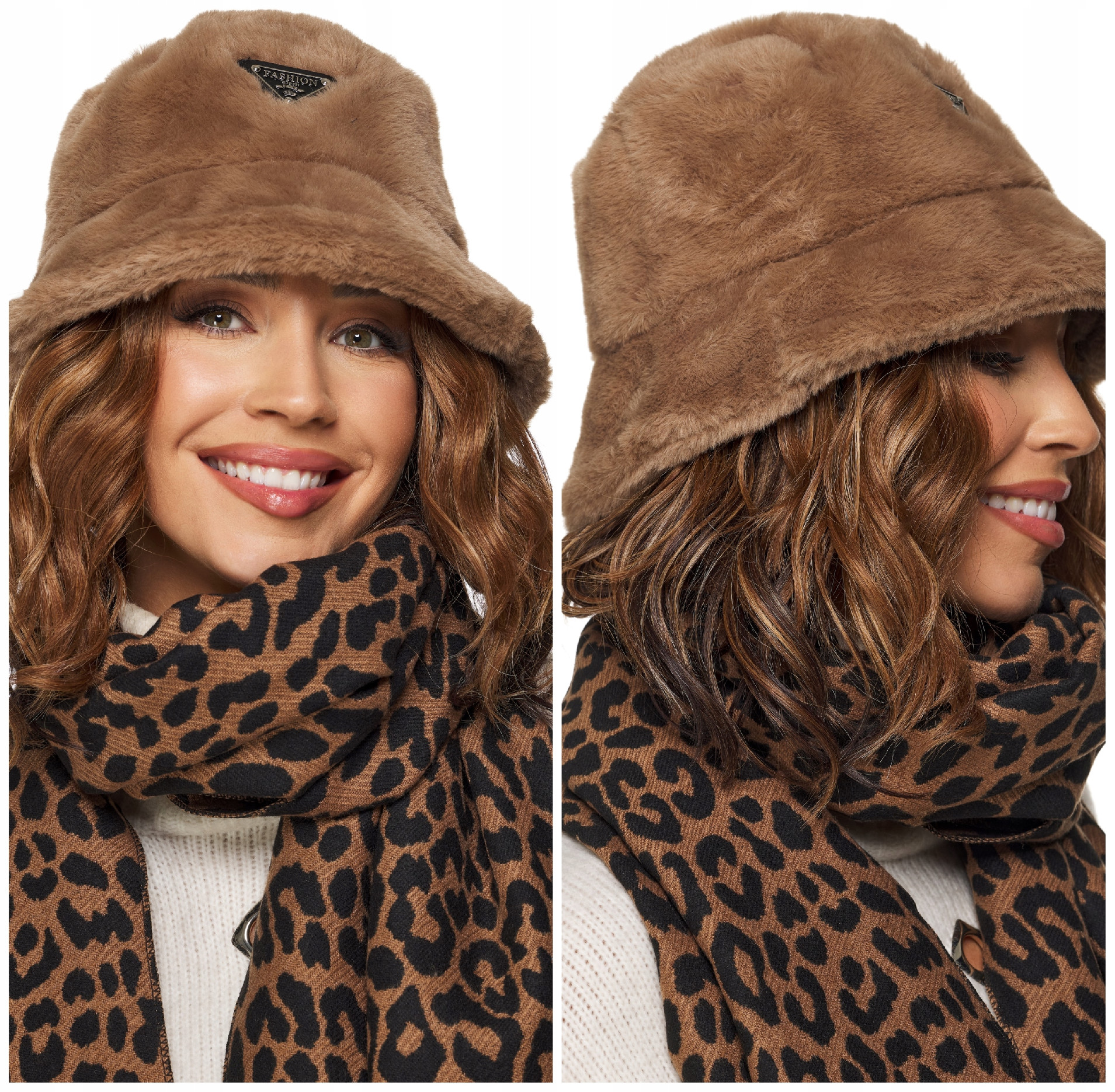 Fashionweek Dámska zimná kožušinová čiapka klobúčik kýblový klobúk BUCKET HAT KARR63 Farba: CAPPUCCINO, Veľkosť: Universal