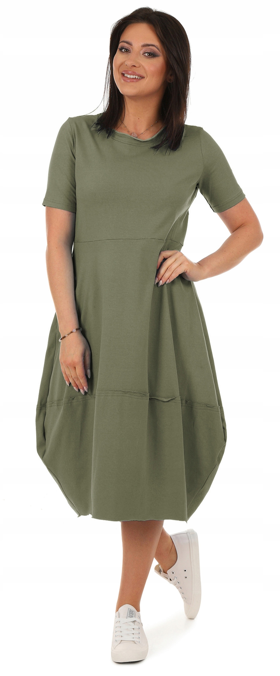 Fashionweek Pohodlné bavlnené šaty teplákové letné šaty OVERSIZE MF627 Farba: Khaki, Veľkosť: Universal