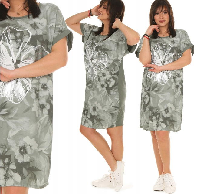 Fashionweek Dámske letné šaty s kvetinovou potlačou voľného strihu zo bavlny MF666 Farba: Khaki, Veľkosť: Universal