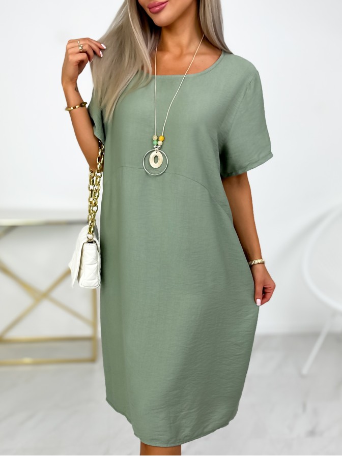 Fashionweek Voľné šaty zo vzdušnej viskózy s príveskom IT-REPINA Farba: Khaki, Veľkosť: Universal