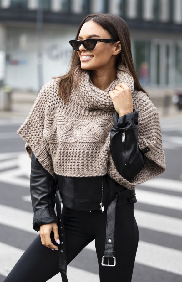 Fashionweek Pončo s rolákom ako šatka JK-SUSAN Farba: CAPPUCCINO, Veľkosť: Universal