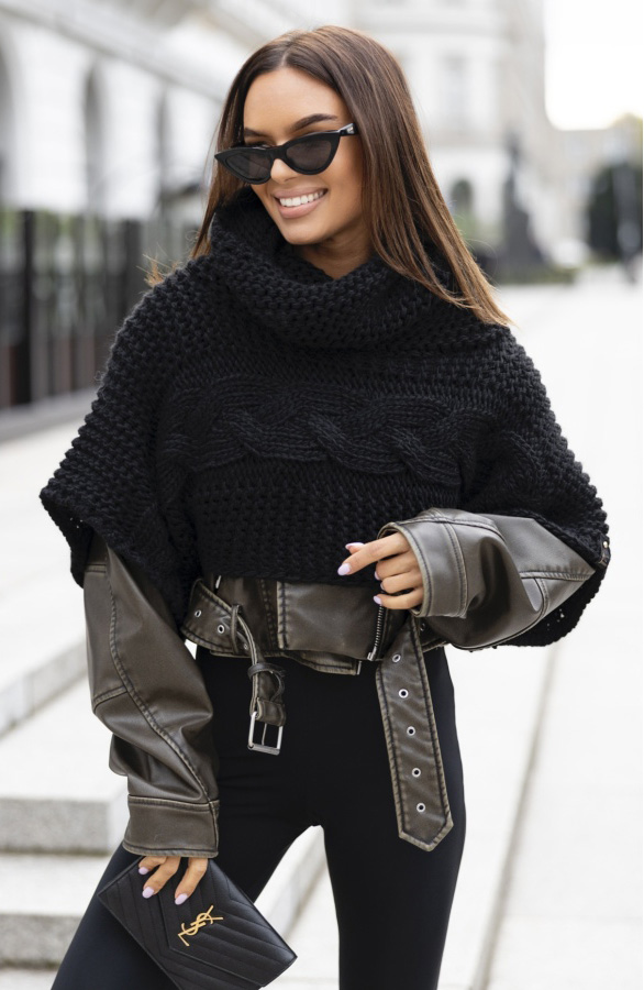 Fashionweek Pončo s rolákom ako šatka JK-SUSAN Farba: Čierna, Veľkosť: Universal