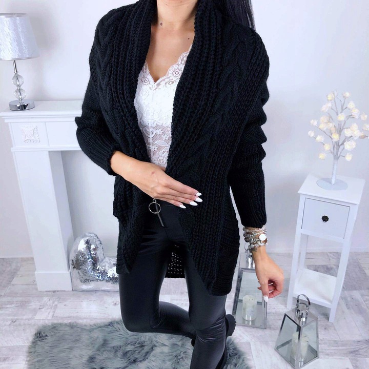 Fashionweek Italský teply svetr kabát s limcem DE LUX TC578 Farba: Čierna, Veľkosť: Universal