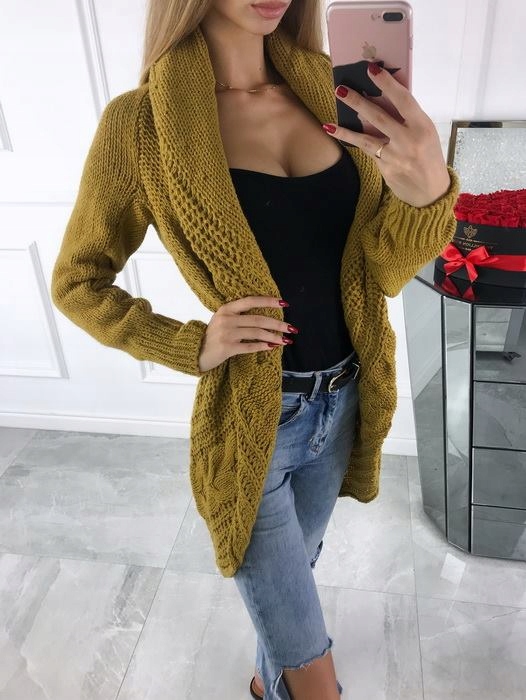 Fashionweek Italský teply svetr kabát s limcem DE LUX TC578 Farba: horčicovú, Veľkosť: Universal