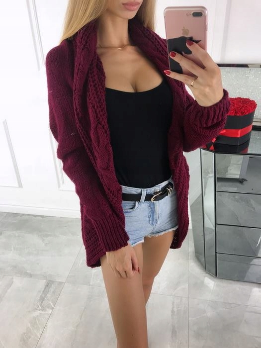 Fashionweek Italský teply svetr kabát s limcem DE LUX TC578 Farba: bordó, Veľkosť: Universal