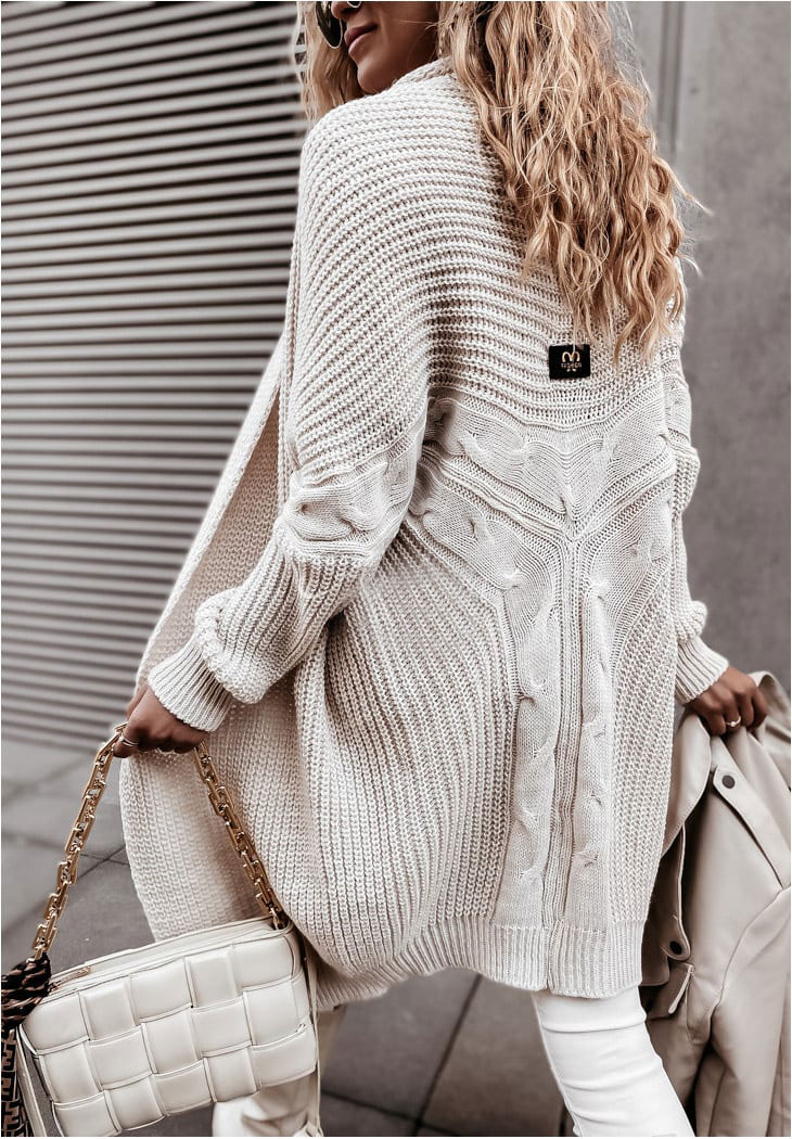 Fashionweek Italský teplý svetr velmi originální střih MD68/K6 Farba: Béžový, Veľkosť: Universal