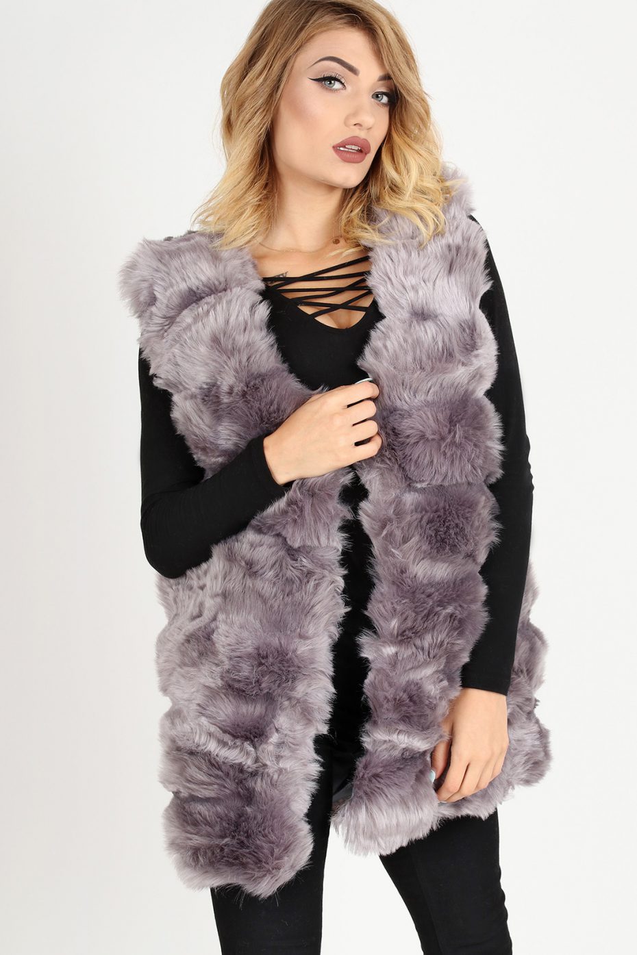 Fashionweek Chlpatá kožušinová vesta DELUX EXCLUSIVE AWI10 Farba: Šedá, Veľkosť: Universal