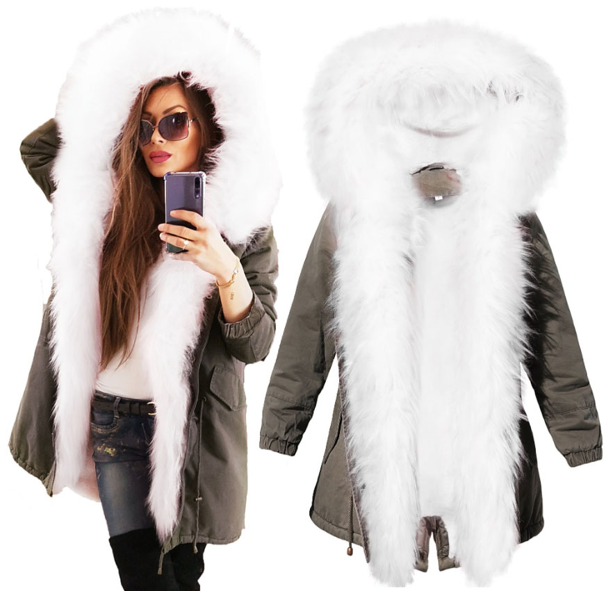 Fashionweek Zimní Exkluzívna bundička parka s kožušinkou RAINBOW F216 Farba: Biela, Veľkosť: S