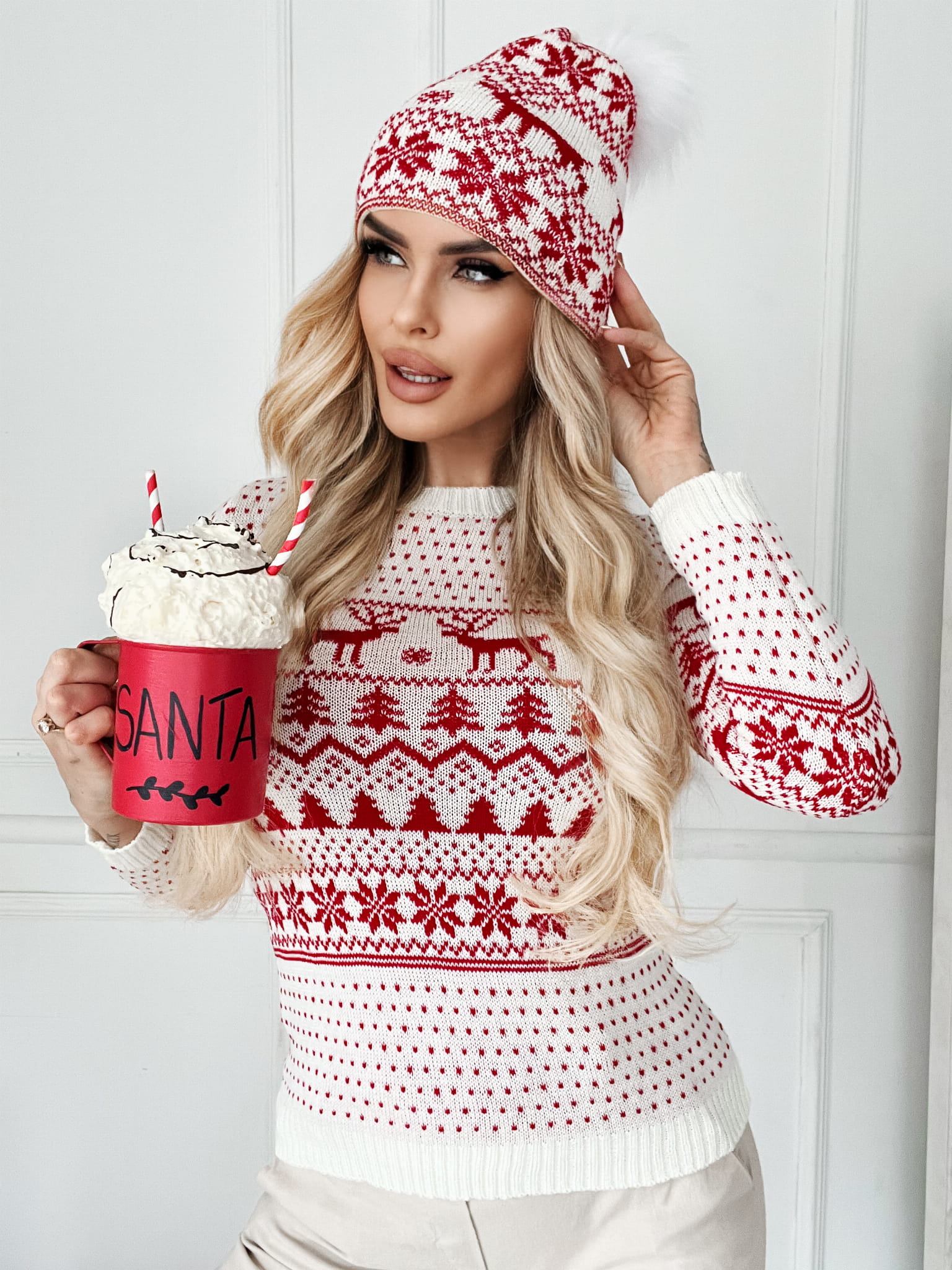 Fashionweek Dámsky vianočný svetr Nb7703 Farba: Biela, Veľkosť: Universal