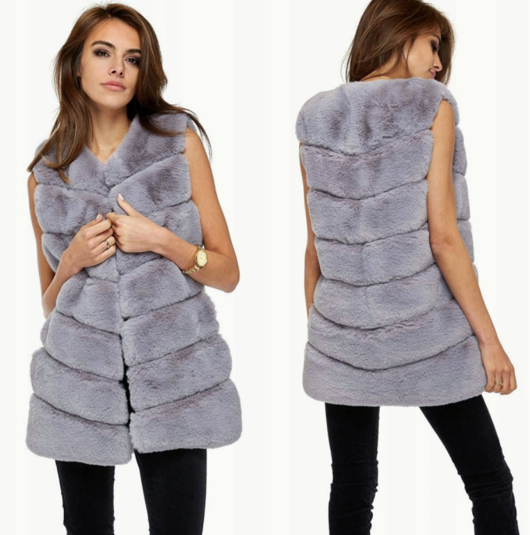 Fashionweek Dámska vesta Chlpatá kožušinová vesta DELUX EXCLUSIVE MAD02 Farba: Šedá, Veľkosť: Universal