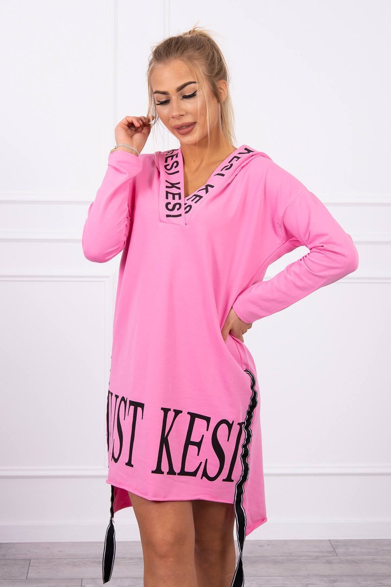 Fashionweek Športové mikinové šaty s kapucňou a potlačou K9161 Farba: růžová candy pink, Veľkosť: Universal