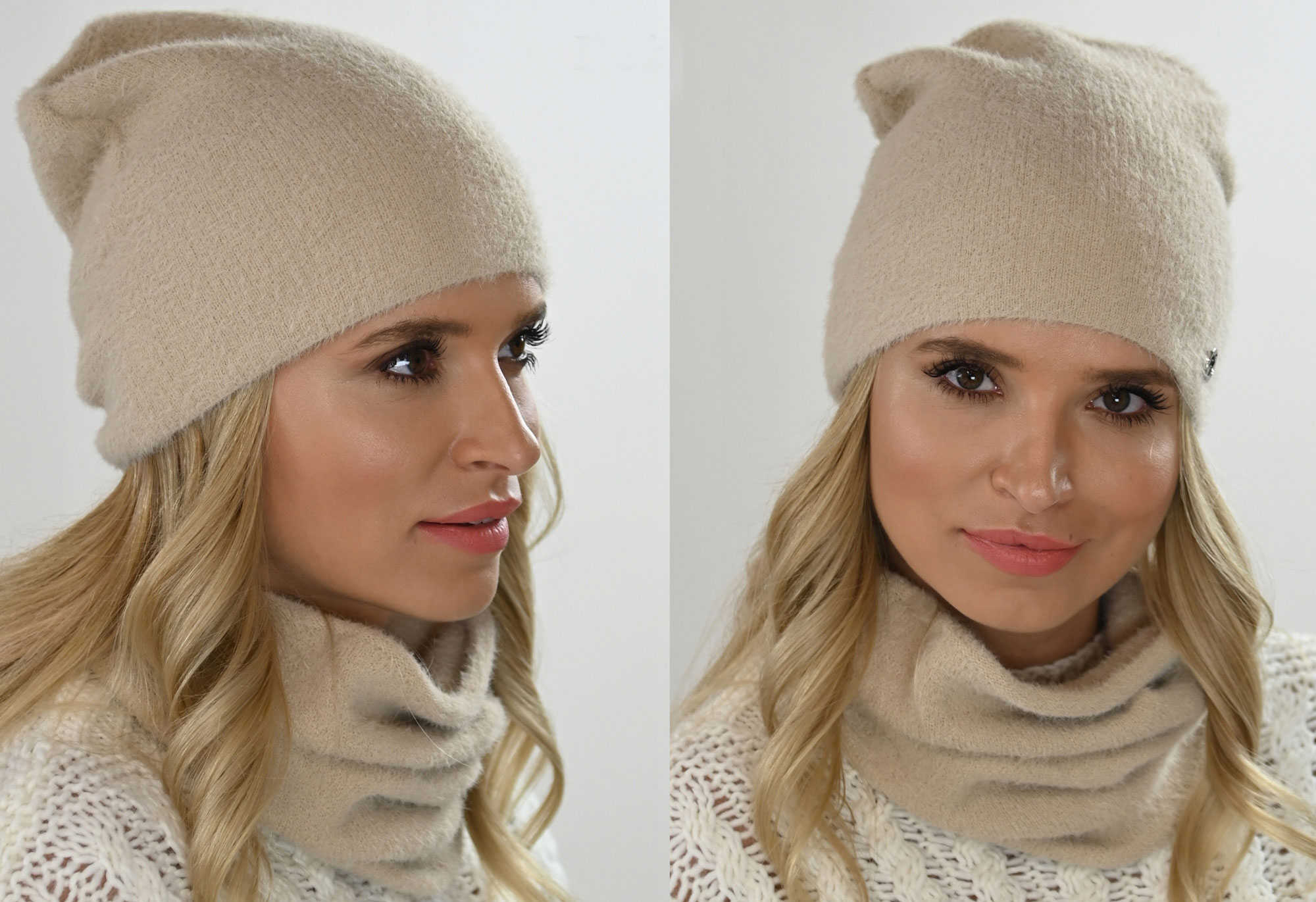 Fashionweek Exkluzívny alpakové zimné set čiapka a šál, pletený tunel Zizi-AL1 Farba: Béžový, Veľkosť: Universal