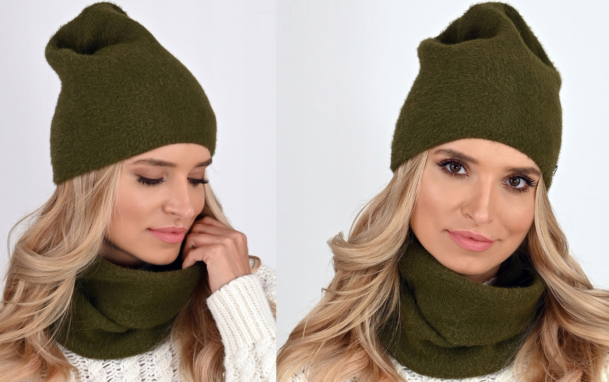 Fashionweek Exkluzívny alpakové zimné set čiapka a šál, pletený tunel Zizi-AL1 Farba: Khaki, Veľkosť: Universal