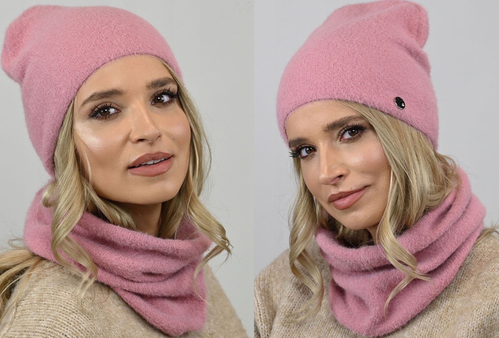Fashionweek Exkluzívny alpakové zimné set čiapka a šál, pletený tunel Zizi-AL1 Farba: Ružový, Veľkosť: Universal