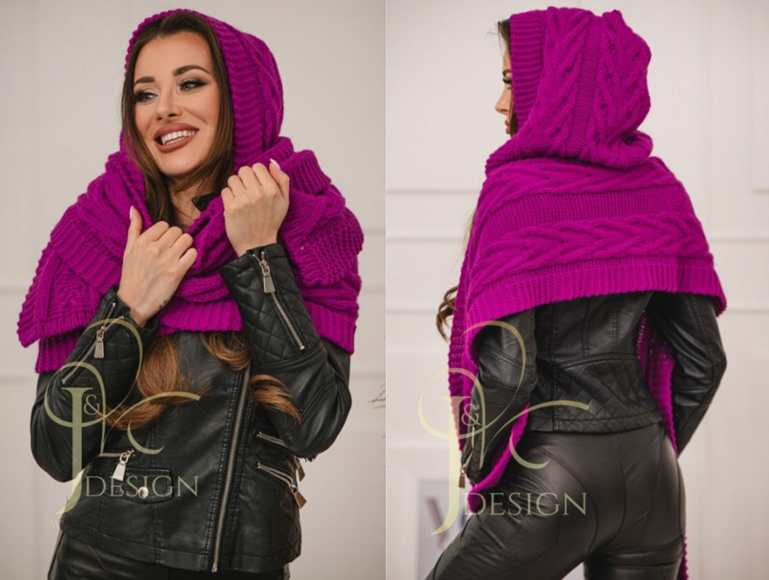 Fashionweek Pletená exkluzívna čepice ala kapuce se šálou 2v1 CLEO Farba: fuchsia, Veľkosť: Universal