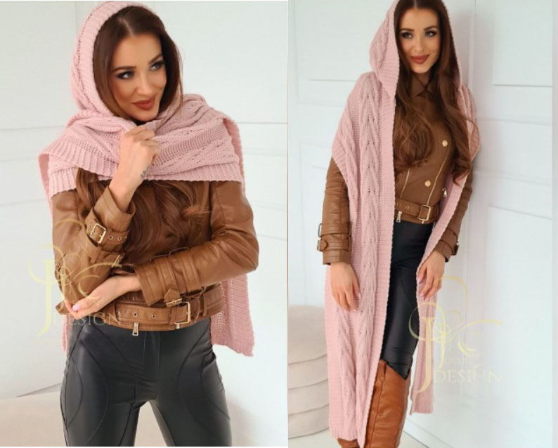 Fashionweek Pletená exkluzívna čepice ala kapuce se šálou 2v1 CLEO Farba: jasne ružová, Veľkosť: Universal