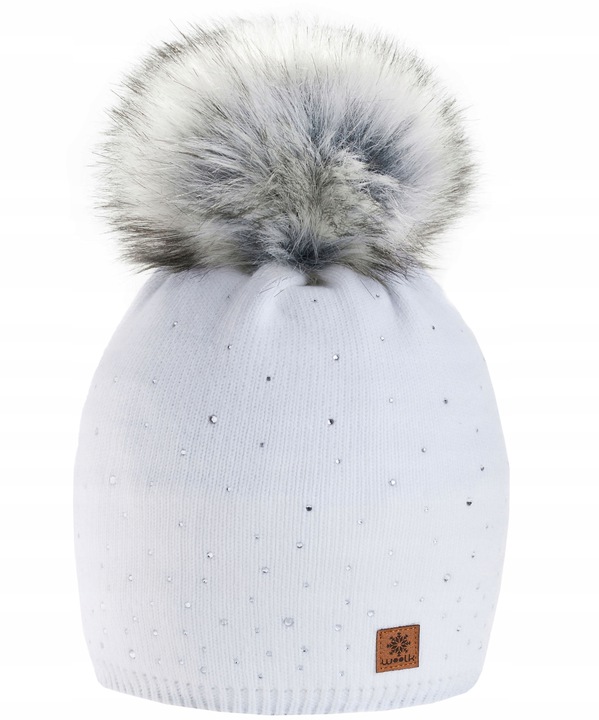 Fashionweek Dámska čiapka s kožušinovou brmbolcom JENOT +flísová podšívka  WOOL VERONA Farba: Biela, Veľkosť: Universal