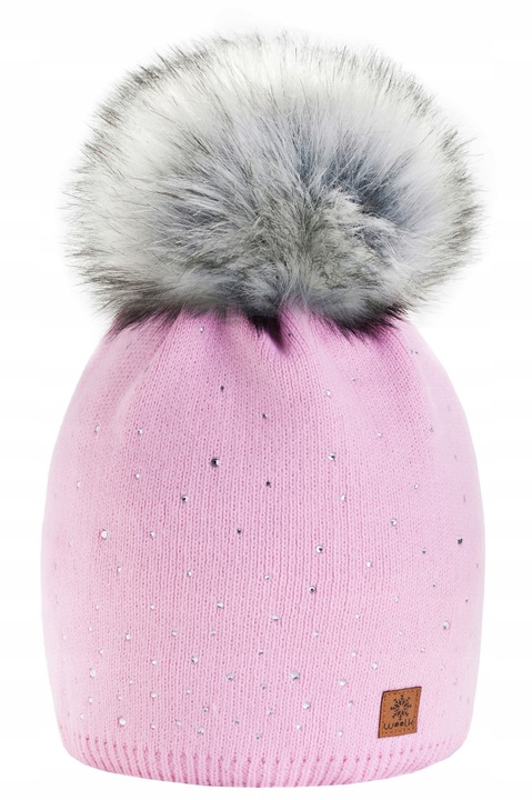 Fashionweek Dámska čiapka s kožušinovou brmbolcom JENOT +flísová podšívka  WOOL VERONA Farba: Ružový, Veľkosť: Universal