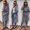 Elegantný dlhý flaušový kabátik s opaskom LINE S/M/L