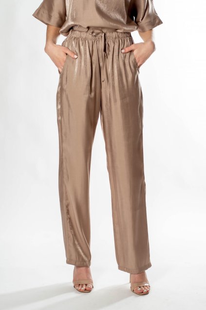 Volne hnede nohavice damske s vreckami FAVAB