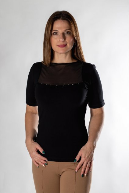 elegantne cierne tricko s tylom vo vystrihu