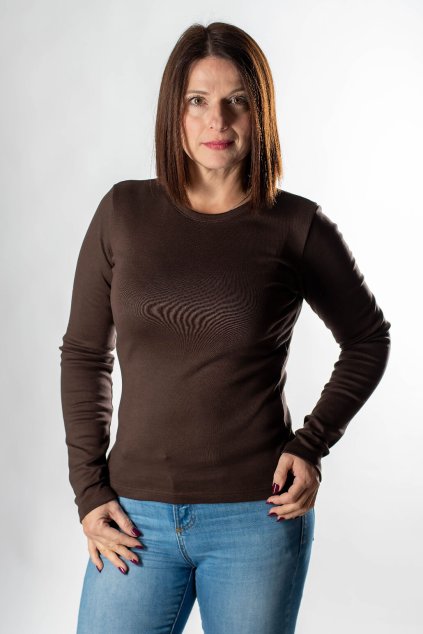 Tričko z úpletu s dlhým rukávom Hnedé favab