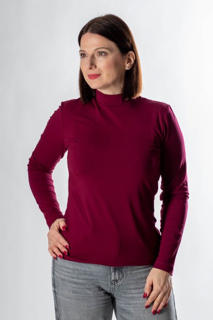 Dámsky bordový poloroláčik s dlhými rukávmi