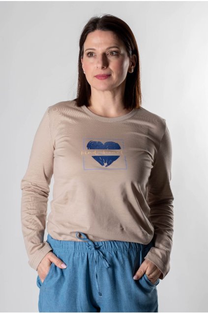 tričko pieskovej farby s dlhými rukávmi MIYA