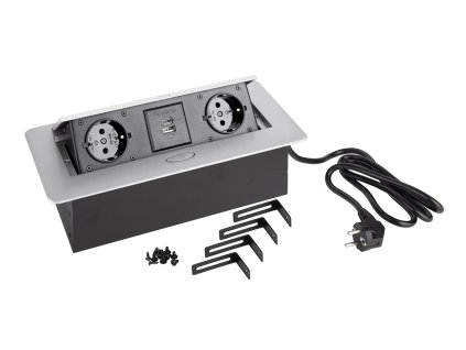 StrongPower Elektrická zásuvka 2x 230V, 2x USB A/C, Schuko, stříbrná