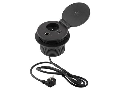 StrongPower El. zásuvka otevírací, 1x230V,1xUSB A/C,bezdr. nab., francouzský typ
