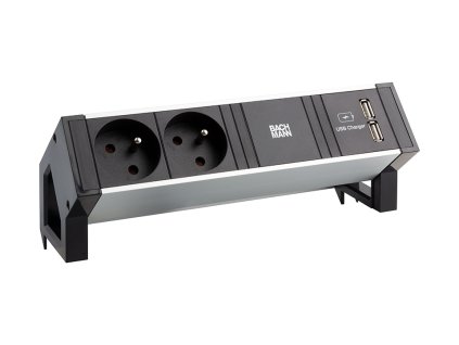 BACHMANN 937.134 Desk 2, alu black, 2x230V, 2x USB-A nabíjecí